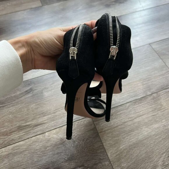 Lovelee Black Suede Pointed-Toe Ankle Strap Pumps - Lulus Black Suede Wavy Ankle Strap Stiletto - Sz 39